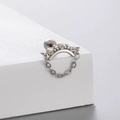 Orecchino a perno corona in argento con piccole gemme e catena in acciaio al titanio - Stile Catena Pendente Corona (A87-3#)