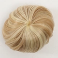 Golden blonde drawstring synthetic hair bun piece with straight hair texture on white back - 18H613 (Ash Blonde Mix)