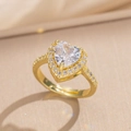 Bague dorée ajustable ornée d'un zircon étincelant en forme de cœur et de pavé de pierres - Bague Coeur Zircon Or Blanc (8852)