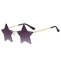 Close-up of star-shaped sunglasses with purple gradient lenses and gold metal frames - Gradient Grey