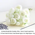 White artificial camellia bouquet with 24 flower heads and 40cm stem for home decoration - White