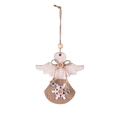 Rustic wooden Christmas angel ornament with burlap fabric and small metal bells - Angel Style