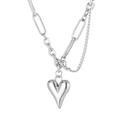 Collana con ciondolo a cuore argento con catena a graffetta asimmetrica e maglia groumette - Colore acciaio