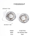 Detailed specs of irregular oval pearl earrings in stainless steel with 29mm dimensions - Silver Irregular Ripple Pearl Stud Earrings (YYE025033-P)