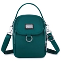 Dark green Oxford fabric crossbody bag with multi-layer zipper pockets and top handle - Green