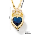 Dettaglio del ciondolo a cuore blu con corona dorata e dimensioni 2,2x1,3 cm - Oro/Blu Reale