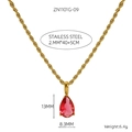 Detail of 18K gold-plated stainless steel necklace with red teardrop pendant and size specs - Gold - Garnet Red Zircon (ZN1101G-09)