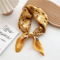 Elegant mustard yellow square silk scarf with floral print and bohemian pattern detail - Yellow Paisley White Leaf