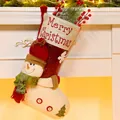 Christmas stocking with snowman 3D plush, red and white festive burlap gift bag decor - Snowman Style (068-B)