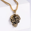 Ciondolo teschio vintage dorato con rilievi e catena punk box per uomo - Oro (Senza Catena)