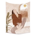 Detail of Bohemian tapestry featuring a woman by the window with a desert mountain view - 100*150cm / Desert Window