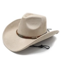 Beige faux suede western cowboy hat with studded leather band and adjustable chin cord - M (56-58cm) / Beige