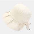 Elegant cream-white sun bucket hat with bow detail and textured fabric finish - M (56-58cm) / White
