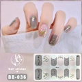 Detail of 5D embossed Christmas snowflake nail stickers with rhinestones and gold accents - Style BB036