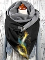 Women's warm scarf with golden butterfly and feather print and metal ring clip - 4-Feather Butterfly Gold