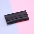 Minimalist black faux leather glasses case with woven texture and wrap-around strap closure - Black Thick Case without Buckle