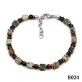 Men's beaded bracelet with square natural stones and adjustable silver lobster clasp - African Pine Style (B024)