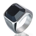 Men's stainless steel ring featuring a large square black onyx stone and brushed finish - US 7 / White Gold
