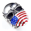 Retro hiphop schedelring met emaille patroon van Amerikaanse vlag in zilver - Amerikaanse Vlag Veelkleurig / US Maat 8