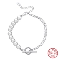 Baroque natural freshwater pearl and S925 sterling silver bracelet with OT toggle clasp - Silver OT Buckle Patchwork (GPB06-P)