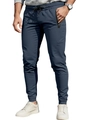 Pantaloni jogger blu scuro da uomo con polsini elastici, tasche con zip e coulisse in vita - S / Blu navy