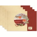 Set of 4 Christmas placemats featuring winter robin bird and berry motifs on linen texture - Style 24