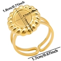 Detailed size chart of a golden stainless steel sunflower ring with DIY flat tray base - J463 / Gold