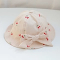 Cute cream baby sun hat with red cherry print and large bow knot detail - 48cm (Recommended for 6-18 Months) / Beige
