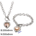 Stainless steel heart jewelry set with champagne crystal necklace and toggle clasp - Silver 2-Piece Set - Champagne Gem (KS197657-Z)