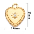 Golden heart star pendant with clear zircon, 21x17mm stainless steel jewelry charm - Heart - 8-Point Star