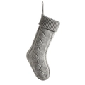 Gray cable knit Christmas stocking with thick ribbed cuff and hanging loop for fireplace decor - Silver Grey