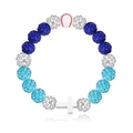 Hip hop baseball player beaded bracelet with colorful rhinestone balls and silver cross - Dark & Light Blue Mixed Style (Style-1)