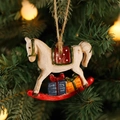 Vintage rocking horse Christmas ornament with red saddle and gifts on a tree branch - Style E: Gift Rocking Horse