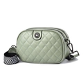 Light green quilted crossbody camera bag with wide woven strap and triple zip closure - Green