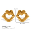 Pendientes de corazón con forma de labios en acero inoxidable chapado en oro 18K - Acero inoxidable / Dorado