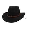Classic black faux suede cowboy hat featuring brown leather band with silver star metal studs - One Size / Black (Yellow Leather Star)