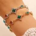 Nahaufnahme von Vintage-Armbändern mit bunten Edelsteinen und Diamant-Akzenten - Mehrfarbiger Edelsteinmix (07)