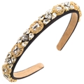 Luxury vintage crystal headband with gold filigree and crystals on black satin base - Black and White
