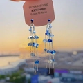Detail of blue beaded flower earrings with 925 silver needle against sunset background - Blue Beaded Long Tassel (14#) / Blue/Silver