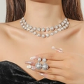 Silver bridal necklace and earrings set with flower pearls and sparkling rhinestones - Flower Pearl Silver 2-Piece Set(DTN14026404PE)