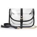 Fashionable transparent PVC saddle bag with black leather trim and gold chain strap - 25*18*10cm / Clear