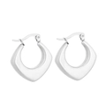 Polished silver stainless steel chunky hollow teardrop hoop earrings for women - Style A Square Hollow (KE109505) / Steel