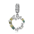 Herzanhänger aus 925er Sterlingsilber mit Love Mom Gravur und gelben Emailleblumen - S925 Sterling Silber Herz Love Mom Anhänger