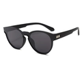 Chic black round polarized sunglasses with lightweight frame and silver metal accents - Matte Black Frame Grey Lens C2
