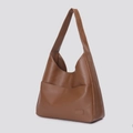 Brown PU Leather Shoulder Bag Retro Commuter Tote Large Capacity Casual Underarm Bag - Brown
