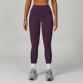 Leggings da yoga a vita alta viola scuro con tasche laterali e finitura opaca per donna - S / Viola Scuro