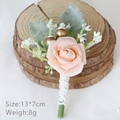 Champagne rose boutonniere with lace-wrapped stem and gold accents for groom and wedding - Champagne