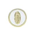 Golden religious pendant featuring an embossed Virgin Mary design on polished round metal - Virgin Mary / White