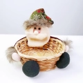 Large bamboo Christmas storage basket featuring a plush Santa Claus doll with red knit hat - Santa Claus Basket Style 6