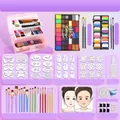 Water-based body paint kit with 54 colors, 18 brushes, stencils and face practice board - Complete Stall Set - 12 Grid 40 Colors Flower Fairy + 42 Colors Single